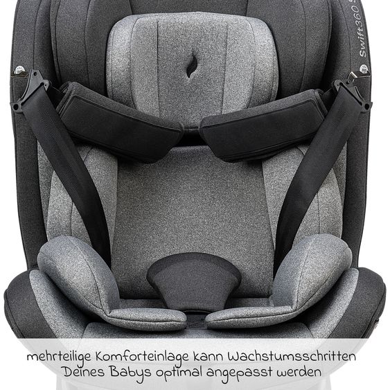 Osann Reboarder-Kindersitz Swift360 S i-Size ab 15 Monate - 12 Jahre (76 cm - 150 cm) 360° drehbar mit Isofix-Basis & Top-Tether - Universe Grey