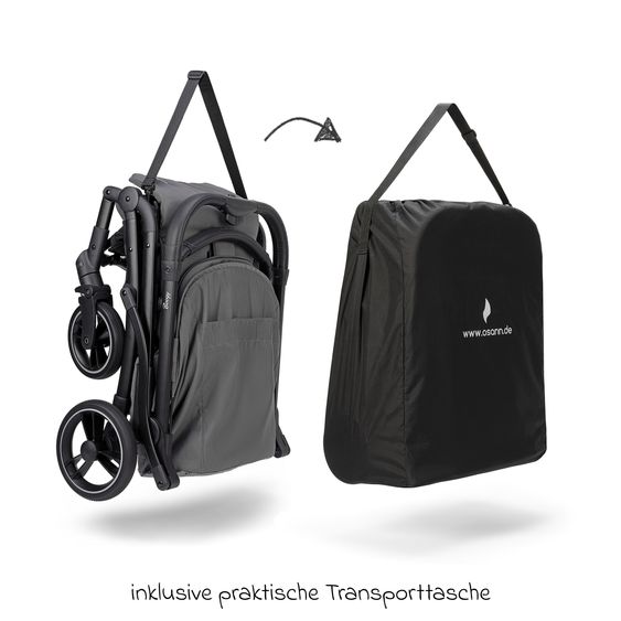 Osann Reisebuggy & Sportwagen Boogy bis 22 kg belastbar nur 6,8 kg leicht inkl. Adapter, Regenschutz & Transporttasche - Asphalt