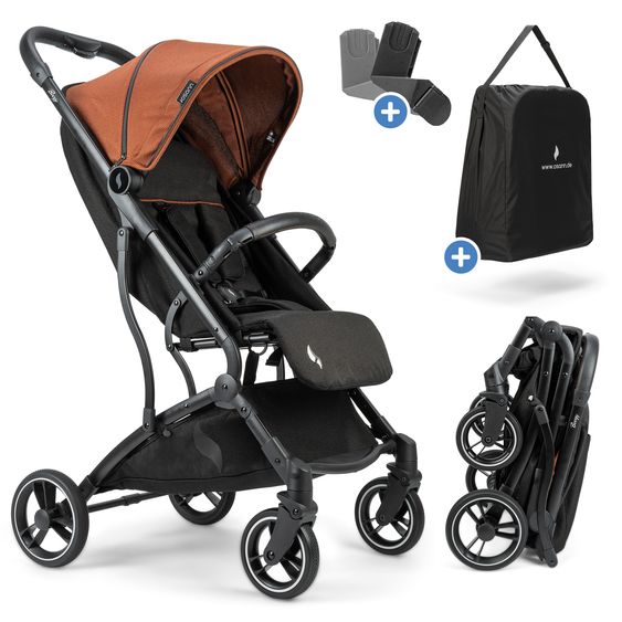 Osann Reisebuggy & Sportwagen Boogy bis 22 kg belastbar nur 6,8 kg leicht inkl. Adapter, Regenschutz & Transporttasche - Caramel