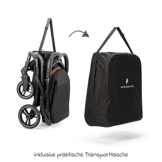 Osann Reisebuggy & Sportwagen Boogy bis 22 kg belastbar nur 6,8 kg leicht inkl. Adapter, Regenschutz & Transporttasche - Caramel