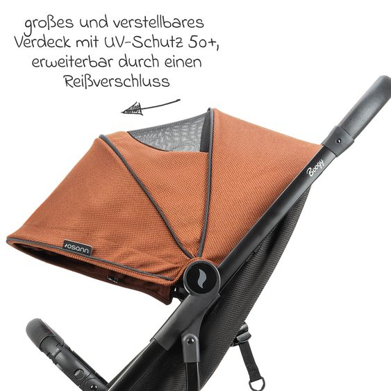 Osann Reisebuggy & Sportwagen Boogy bis 22 kg belastbar nur 6,8 kg leicht inkl. Adapter, Regenschutz & Transporttasche - Caramel