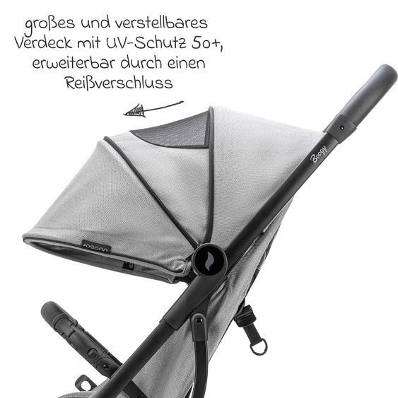 Osann Reisebuggy & Sportwagen Boogy bis 22 kg belastbar nur 6,8 kg leicht inkl. Adapter, Regenschutz & Transporttasche - Cloud