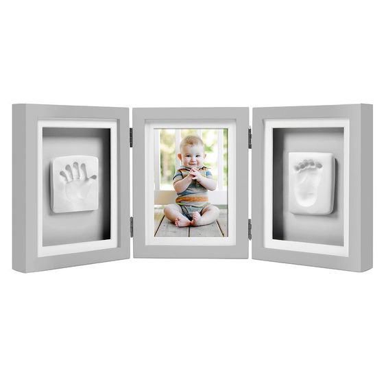 Pearhead Rahmen für Foto & 2 Abdrücke - Desk Frame - Grau