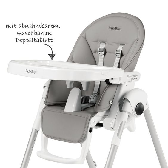 Peg Perego Hochstuhl und Babyliege Prima Pappa Follow Me - Ice Lederimitat