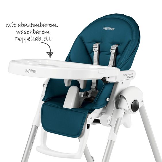 Peg Perego Hochstuhl und Babyliege Prima Pappa Follow Me - Petrolio Lederimitat