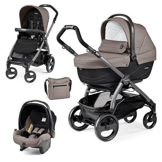 Peg Perego Kinderwagen-Set Book 51 XL Sportivo Modular Gestell Jet Anthrazit - Bloom Beige