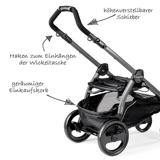 Peg Perego Kinderwagen-Set Book 51 XL Sportivo Modular Gestell Jet Anthrazit - Bloom Beige