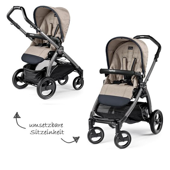 Peg Perego Set passeggino Book S Elite Completo Telaio Modulare Jet Antracite - Luxe Beige