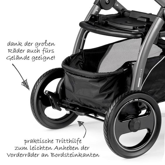 Peg Perego Kinderwagen-Set Book S Elite Completo Modular Gestell Jet Anthrazit - Luxe Grey