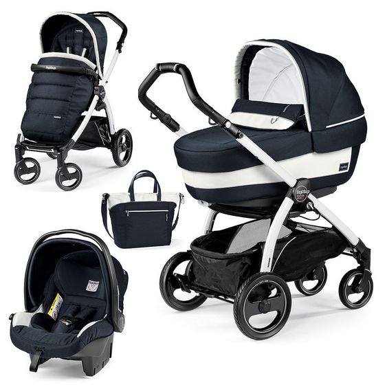 Peg Perego Kinderwagen-Set Book S Elite Completo Modular Gestell Weiß - Luxe Blue
