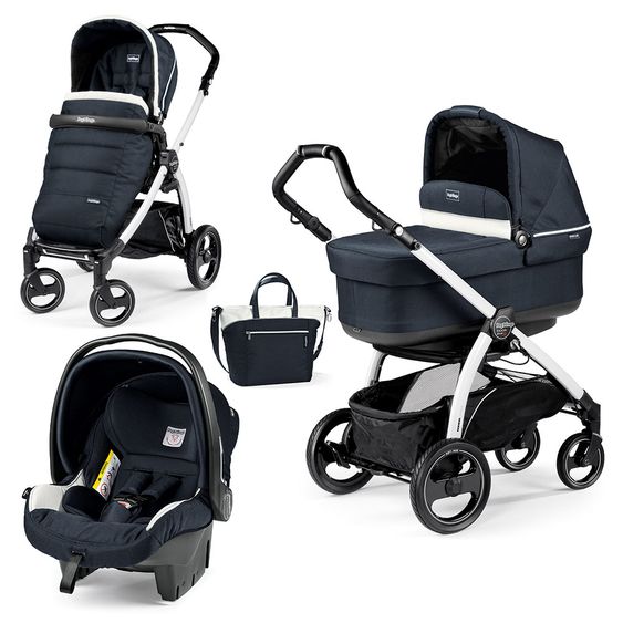 Peg Perego Kinderwagen-Set Book S Pop-Up Modular Gestell Weiß - Luxe Blue