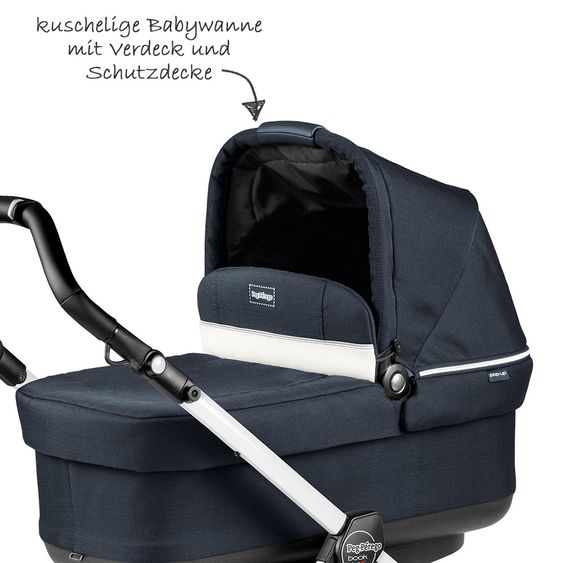 Peg Perego Kinderwagen-Set Book S Pop-Up Modular Gestell Weiß - Luxe Blue