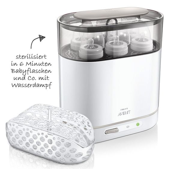 Philips Avent 12-tlg. Starter-Set inkl. Dampfsterilisator 4-in-1 - PP-Flaschen - Flaschenbürste - Schnuller + Gratis Abtropfständer
