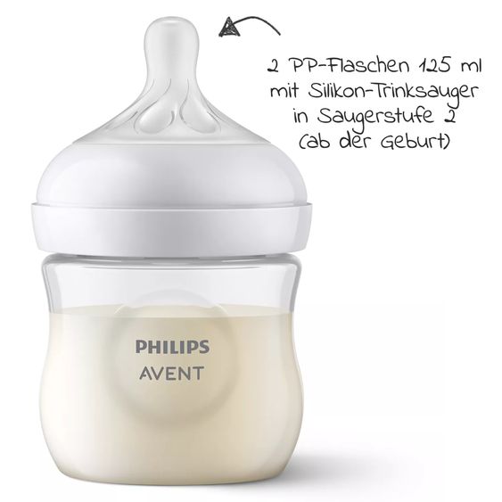 Philips Avent 6-tlg. Neugeborenen-Starter-Set Natural Response - 4 PP-Flaschen mit Silikon-Sauger + Schnuller Ultra Soft 0-6M + Flaschenbürste