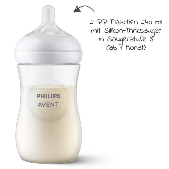 Philips Avent 6-tlg. Neugeborenen-Starter-Set Natural Response - 4 PP-Flaschen mit Silikon-Sauger + Schnuller Ultra Soft 0-6M + Flaschenbürste