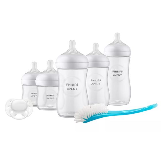 Philips Avent Set iniziale per neonati Natural Response da 7 pezzi - 5 biberon in PP con tettarella in silicone + ciuccio Ultra Soft 0-6M + spazzola per biberon