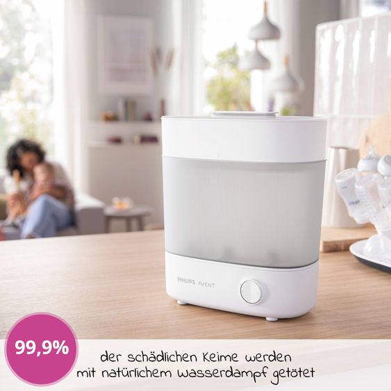 Philips Avent 8-tlg. Starter-Set inkl. Dampfsterilisator 2-in-1 + Abtropfständer + 4 PP-Flaschen + Flaschenbürste + Schnuller