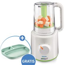 Babynahrungszubereiter / Dampfgarer & Mixer 2 in 1 SCF870/20 + Gratis Silikon-Teller - Salbeigrün