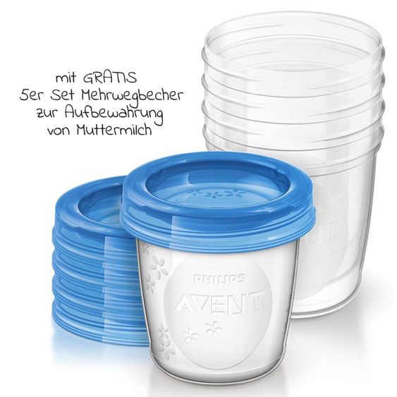 Philips Avent Elektrische Milchpumpe SCF395/31 + Gratis Mehrwegbecher für Muttermilch / inkl. 2 Stilleinlagen & 5 Muttermilchbeutel