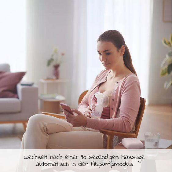 Philips Avent Elektrische Milchpumpe SCF395/31 + Gratis Mehrwegbecher für Muttermilch / inkl. 2 Stilleinlagen & 5 Muttermilchbeutel