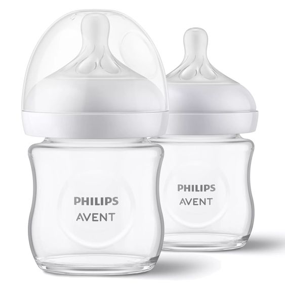 Philips Avent Glass bottle 2-pack Natural Response 120ml + silicone teat 0M+