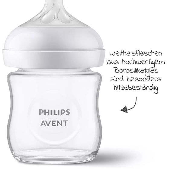 Philips Avent Glass bottle 2-pack Natural Response 120ml + silicone teat 0M+