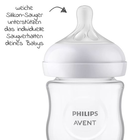 Philips Avent Glass bottle 2-pack Natural Response 120ml + silicone teat 0M+