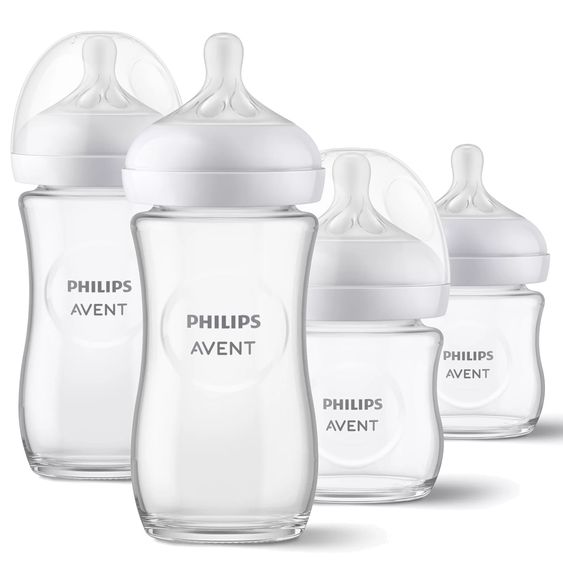 Philips Avent Bottiglia di vetro 4-pack Natural Response 120ml e 240ml + tettarella in silicone