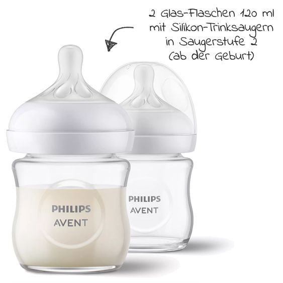 Philips Avent Bottiglia di vetro 4-pack Natural Response 120ml e 240ml + tettarella in silicone