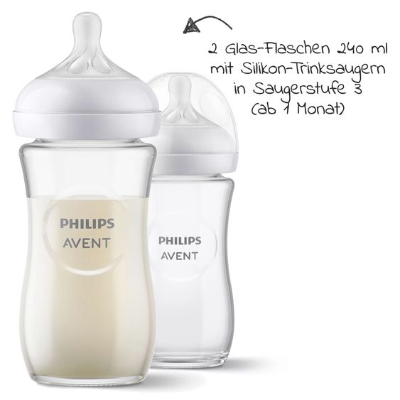 Philips Avent Bottiglia di vetro 4-pack Natural Response 120ml e 240ml + tettarella in silicone