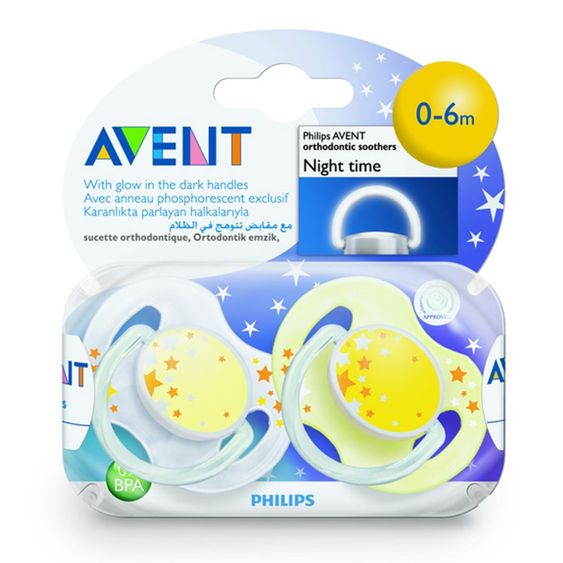 Philips Avent Luminous dummy 2 pack - Silicone 0-6 M - SCF176/18 - Blue or yellow