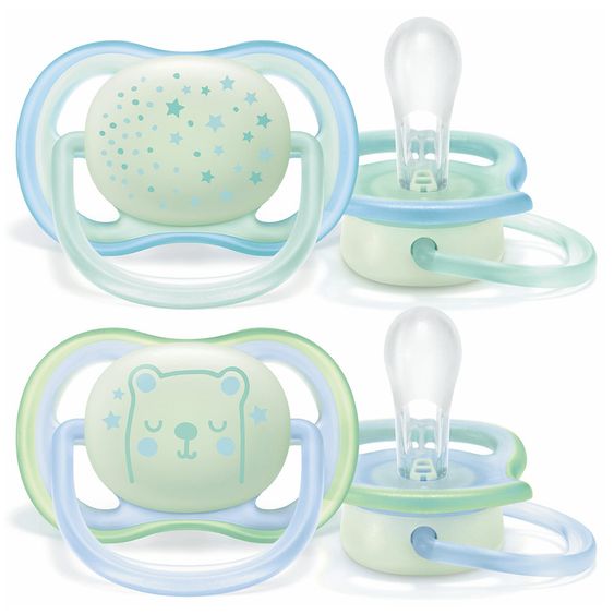 Philips Avent Leucht-Schnuller 2er Pack Ultra Air Night 0-6 M - SCF376/11 - Blau/Grün