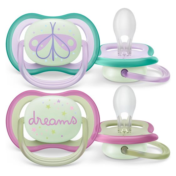 Philips Avent Leucht-Schnuller 2er Pack Ultra Air Nighttime 0-6 M - Schmetterling / Dreams