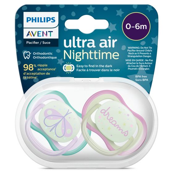 Philips Avent Leucht-Schnuller 2er Pack Ultra Air Nighttime 0-6 M - Schmetterling / Dreams