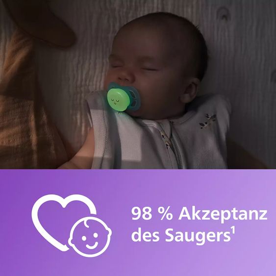 Philips Avent Leucht-Schnuller 2er Pack Ultra Start - Silikon Newborn 0-2 M - Grün & Blau