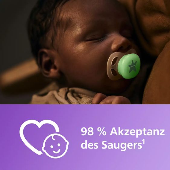 Philips Avent Leucht-Schnuller 2er Pack Ultra Start - Silikon Newborn 0-2 M - Lila & Orange
