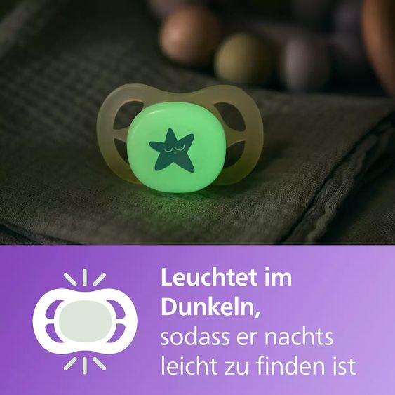 Philips Avent Leucht-Schnuller 2er Pack Ultra Start - Silikon Newborn 0-2 M - Lila & Orange