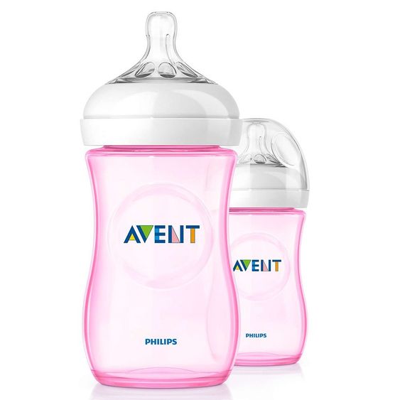 Philips Avent PP-Flasche 2er Pack Naturnah 260 ml - Silikon 2 Loch - SCF694/27 - Rosa