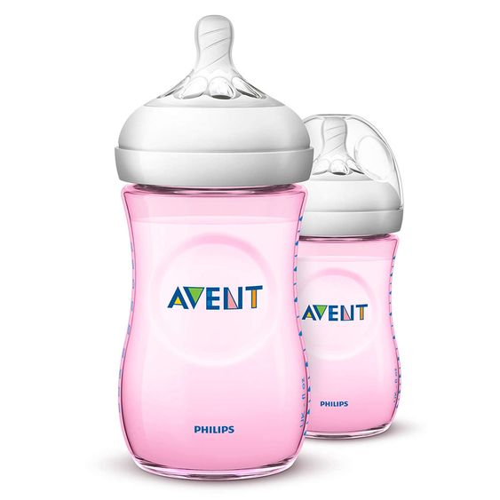 Philips Avent PP-Flasche 2er Pack Naturnah 260 ml - Silikon Gr. 2 - SCF034/27 - Pink