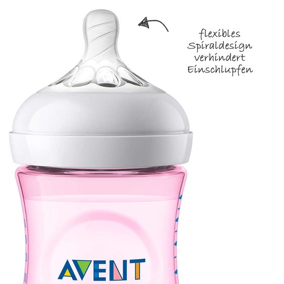 Philips Avent PP-Flasche 2er Pack Naturnah 260 ml - Silikon Gr. 2 - SCF034/27 - Pink