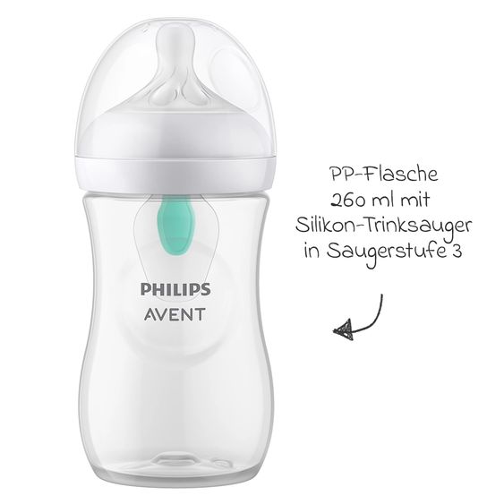 Philips Avent PP-Flasche Natural Response 260ml mit AirFree Ventil + Silikon-Sauger 1M+