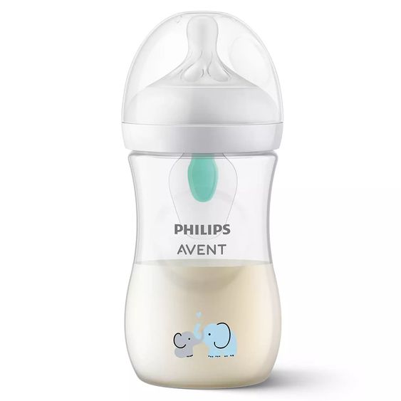 Philips Avent PP bottle Natural Response 260ml with AirFree valve + silicone teat 1M+ - Elephants