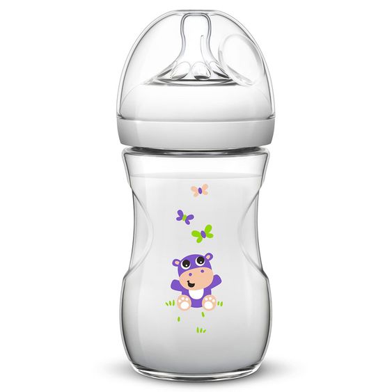 Philips Avent PP-Flasche Naturnah 260 ml - Silikon 2-Loch - SCF627/22 - Safari Hippo