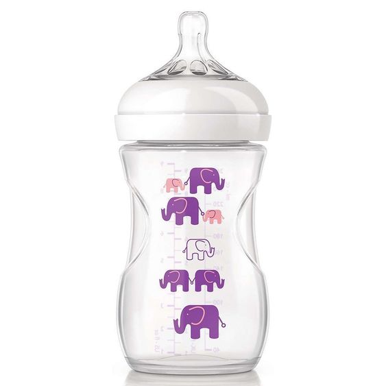 Philips Avent PP-Flasche Naturnah 260 ml - Silikon 2 Loch - SCF628/17 - Elefanten Lila