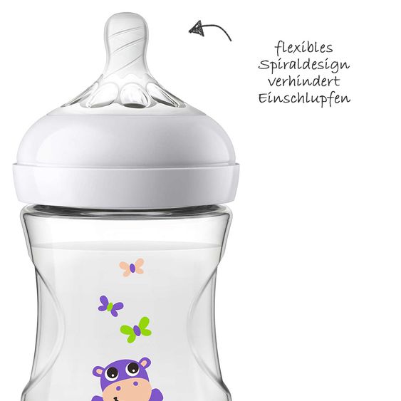 Philips Avent PP-Flasche Naturnah 260 ml - Silikon Gr. 2 - SCF070/22 - Hippo