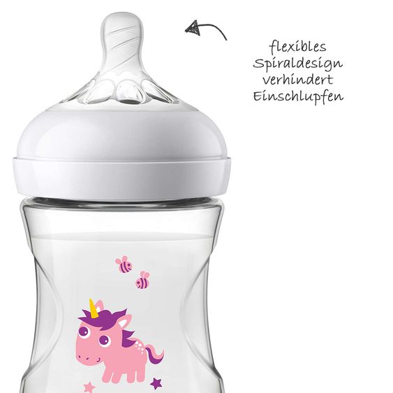 Philips Avent PP-Flasche Naturnah 260 ml - Silikon Gr. 2 - SCF070/25 - Einhorn