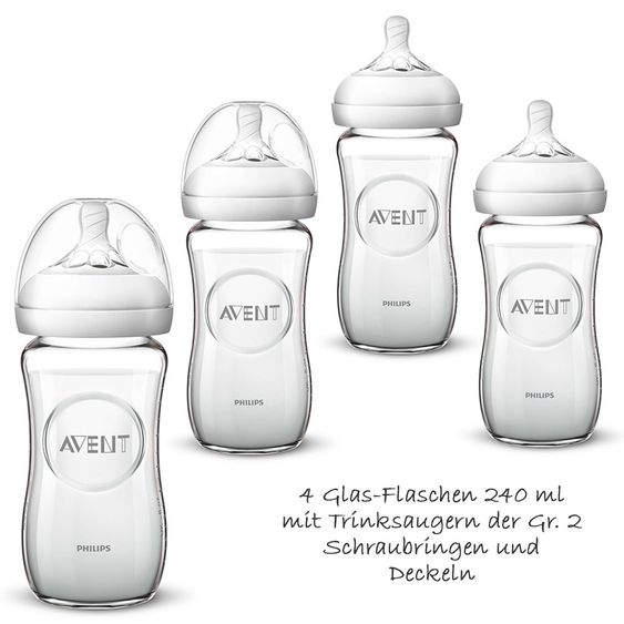 Philips Avent Set di biberon in vetro premium 11 pezzi - 6x biberon + spazzola per biberon + porzionatore di latte in polvere + 3x panni per il rigurgito