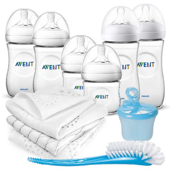 Philips Avent Premium PP-Flaschen-Set 11-tlg. - 6x Babyflaschen + Flaschenbürste + Milchpulverportionierer + 3x Spucktücher