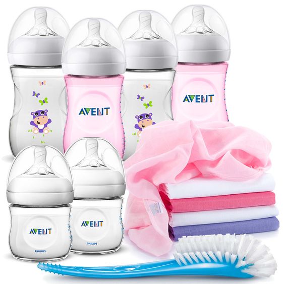 Philips Avent Premium PP bottle set 12 pcs - 6 baby bottles + 1 bottle brush + 5 burp cloths - Girls