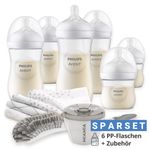 Premium PP-Flaschen-Set Natural 11-tlg. - 6 Babyflaschen + Flaschenbürste + Milchpulverportionierer + 3 Spucktücher